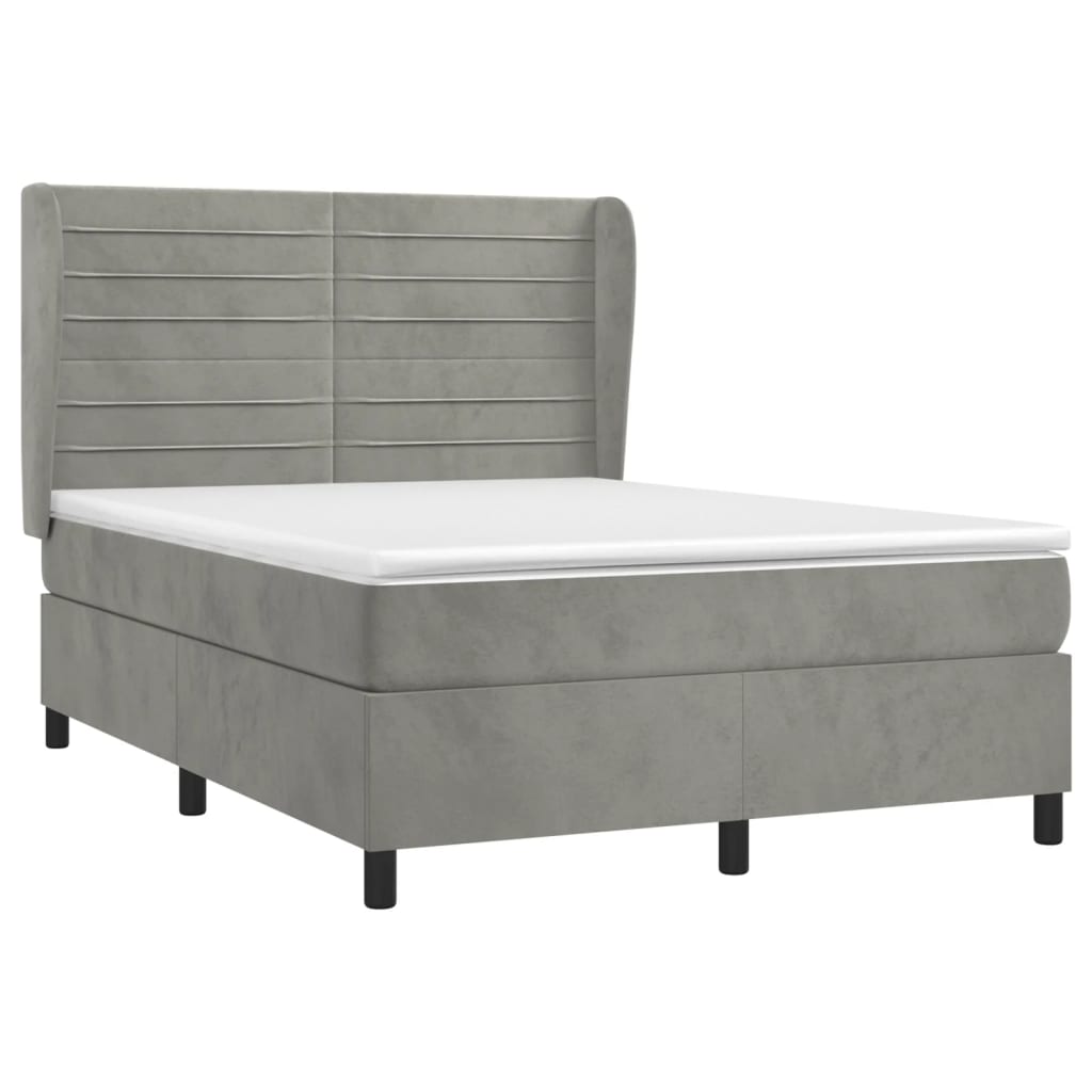 vidaXL Κρεβάτι Boxspring με Στρώμα Ανοιχτό Γκρι 140x200 εκ. Βελούδινο