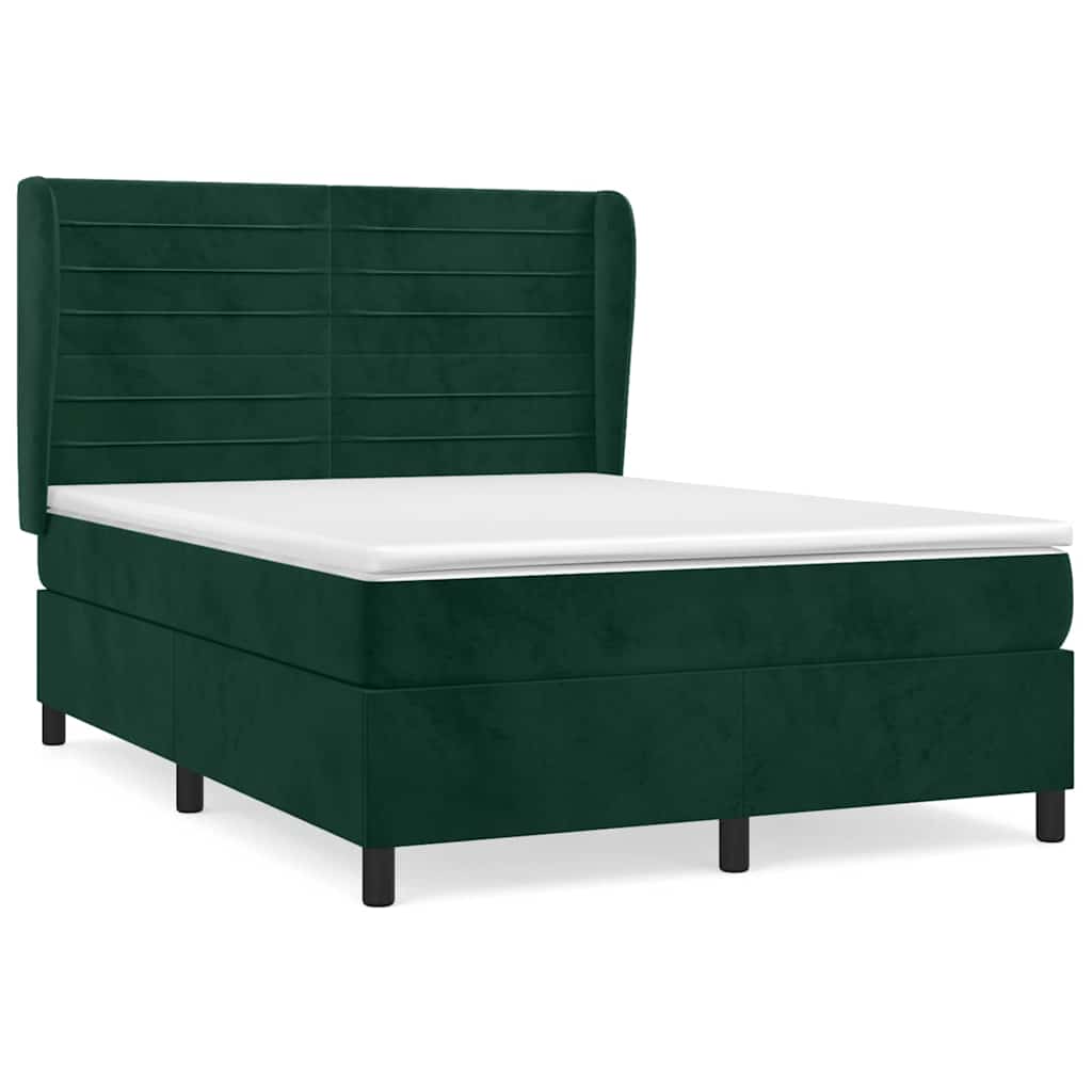 vidaXL Κρεβάτι Boxspring με Στρώμα Σκούρο Πράσινο 140x200εκ. Βελούδινο