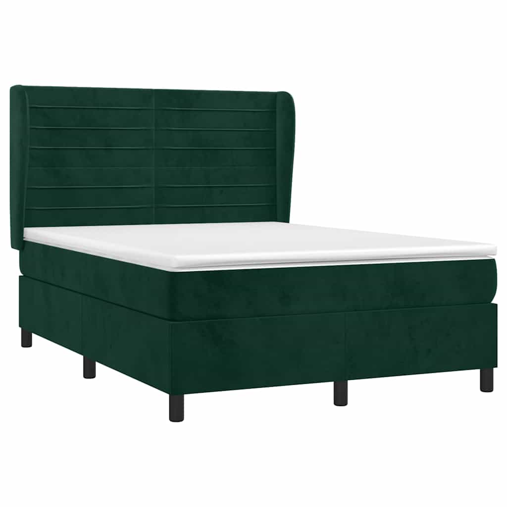 vidaXL Κρεβάτι Boxspring με Στρώμα Σκούρο Πράσινο 140x200εκ. Βελούδινο