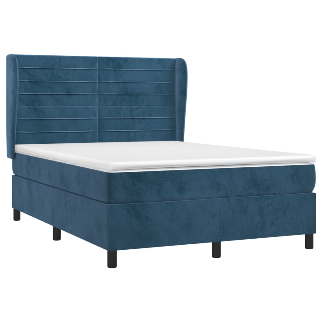 vidaXL Κρεβάτι Boxspring με Στρώμα Σκούρο Μπλε 140x200 εκ. Βελούδινο