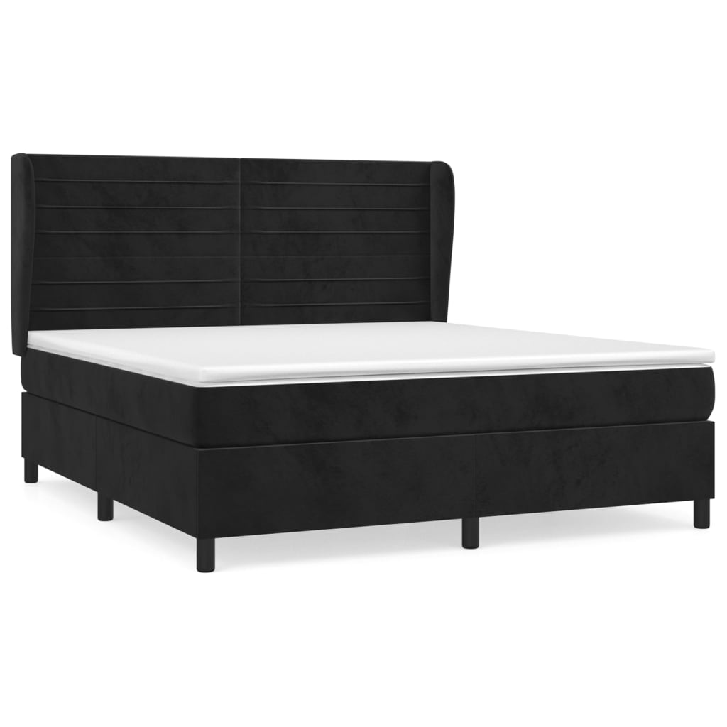 vidaXL Κρεβάτι Boxspring με Στρώμα Μαύρο 180x200 εκ. Βελούδινο