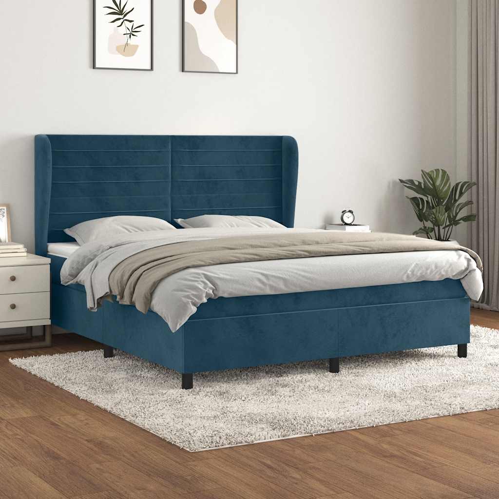 vidaXL Κρεβάτι Boxspring με Στρώμα Σκούρο Μπλε 180x200 εκ. Βελούδινο