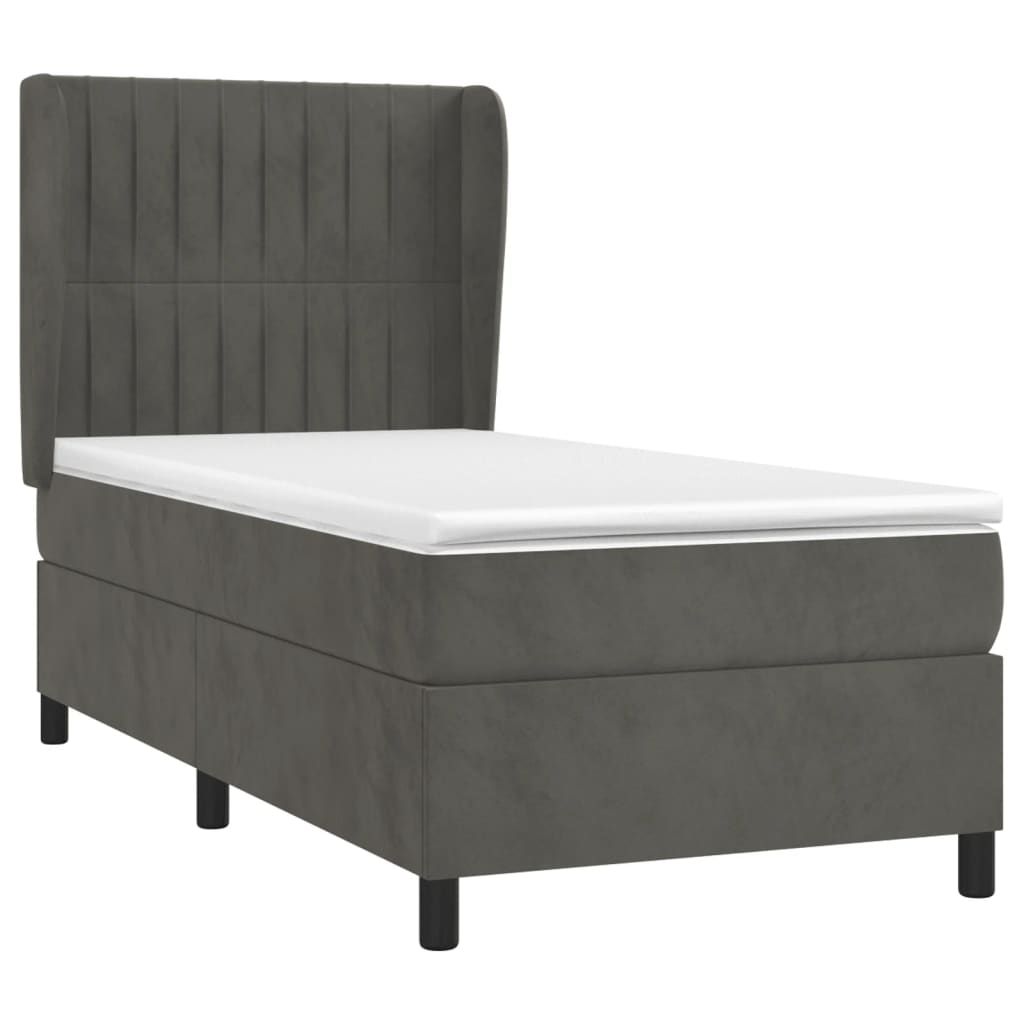 vidaXL Κρεβάτι Boxspring με Στρώμα Σκούρο Γκρι 90x190 εκ. Βελούδινο