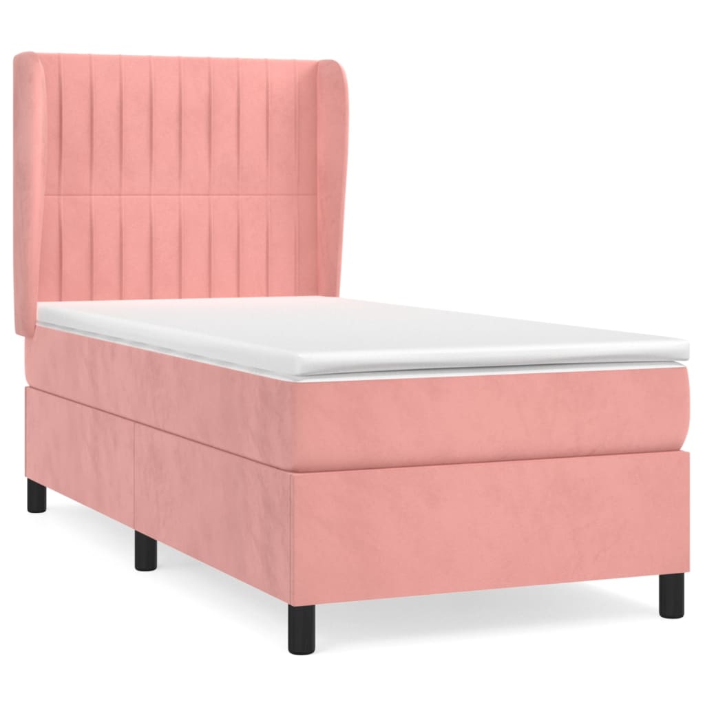 vidaXL Κρεβάτι Boxspring με Στρώμα Ροζ 90x190 εκ. Βελούδινο