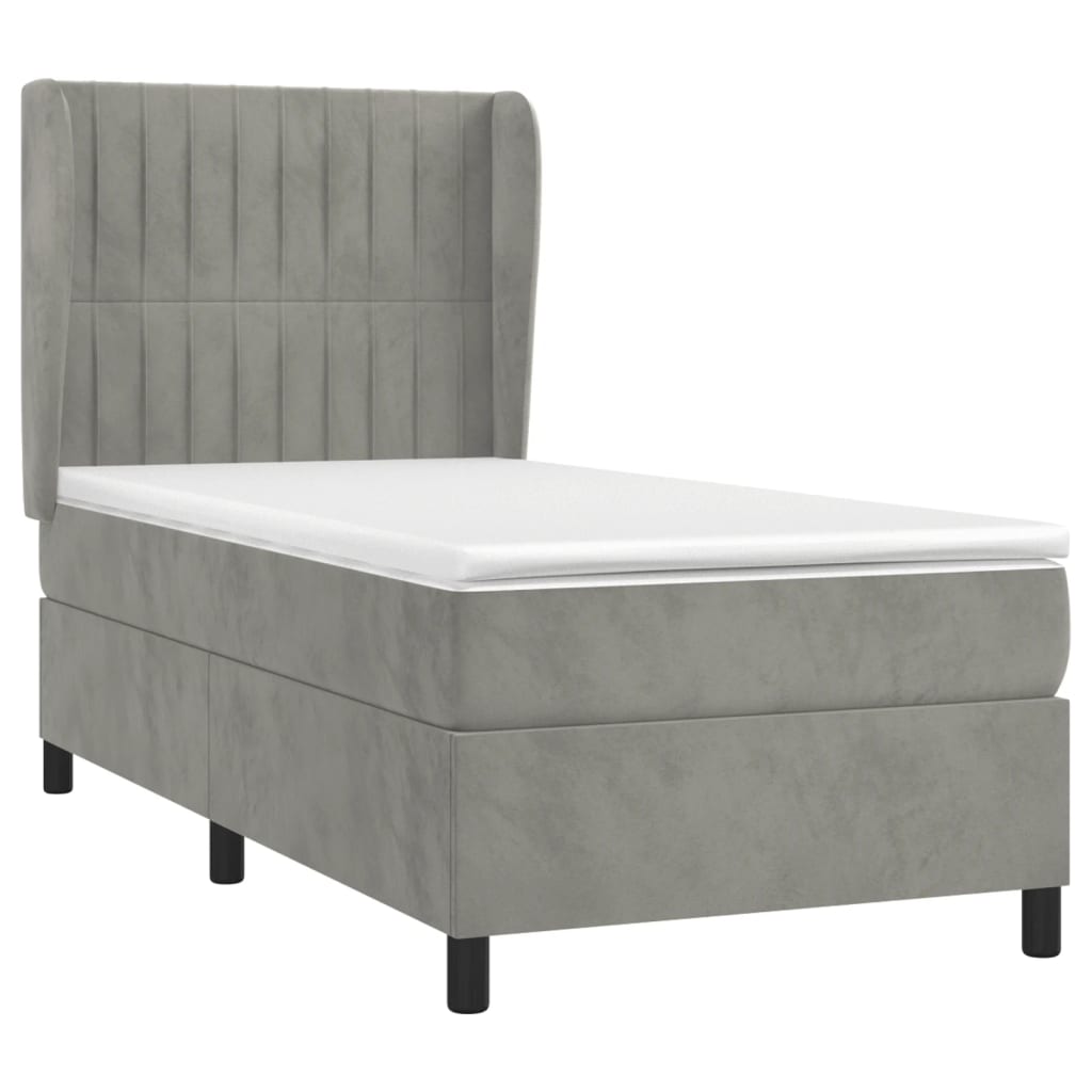 vidaXL Κρεβάτι Boxspring με Στρώμα Ανοιχτό Γκρι 90x200 εκ. Βελούδινο