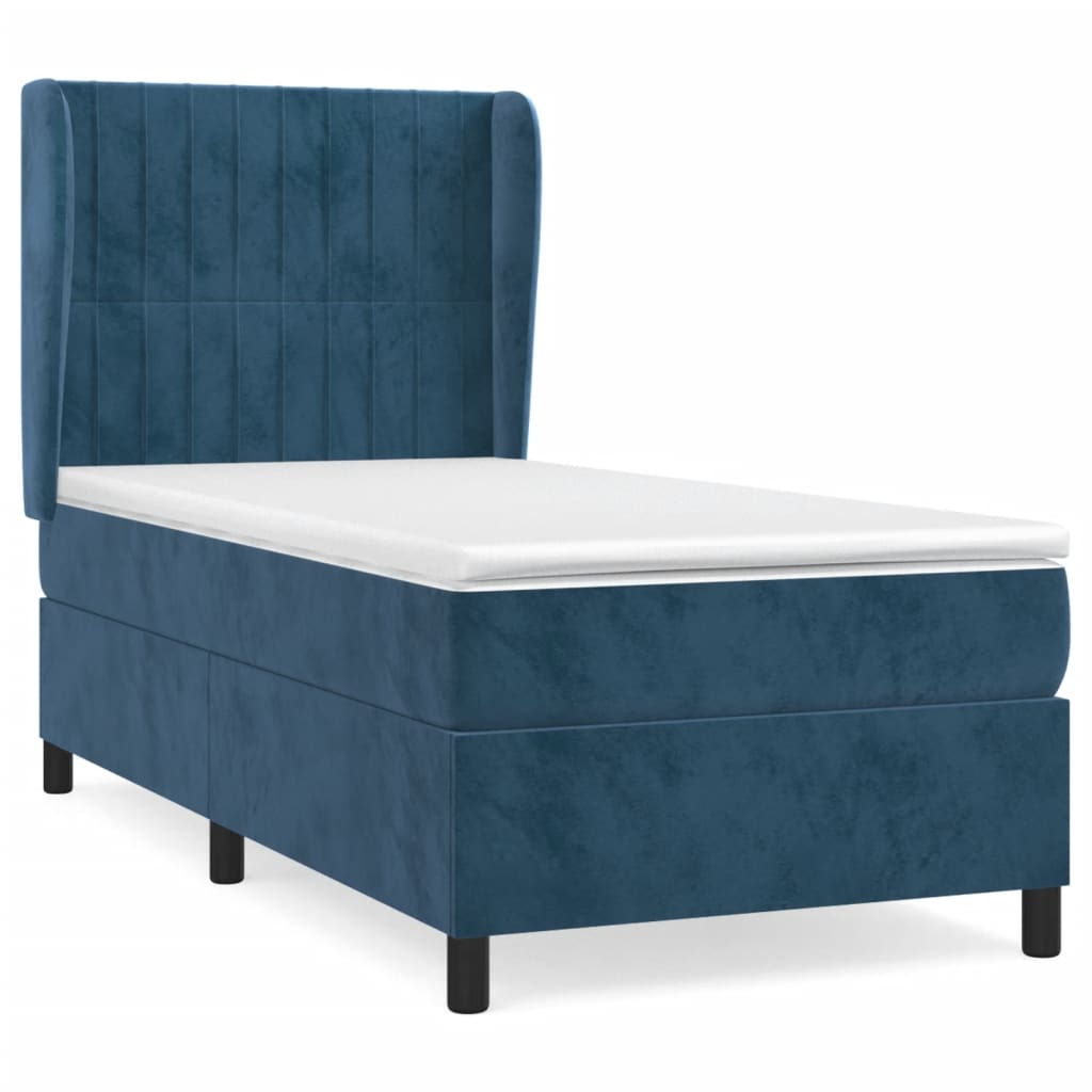 vidaXL Κρεβάτι Boxspring με Στρώμα Σκούρο Μπλε 90x200 εκ. Βελούδινο