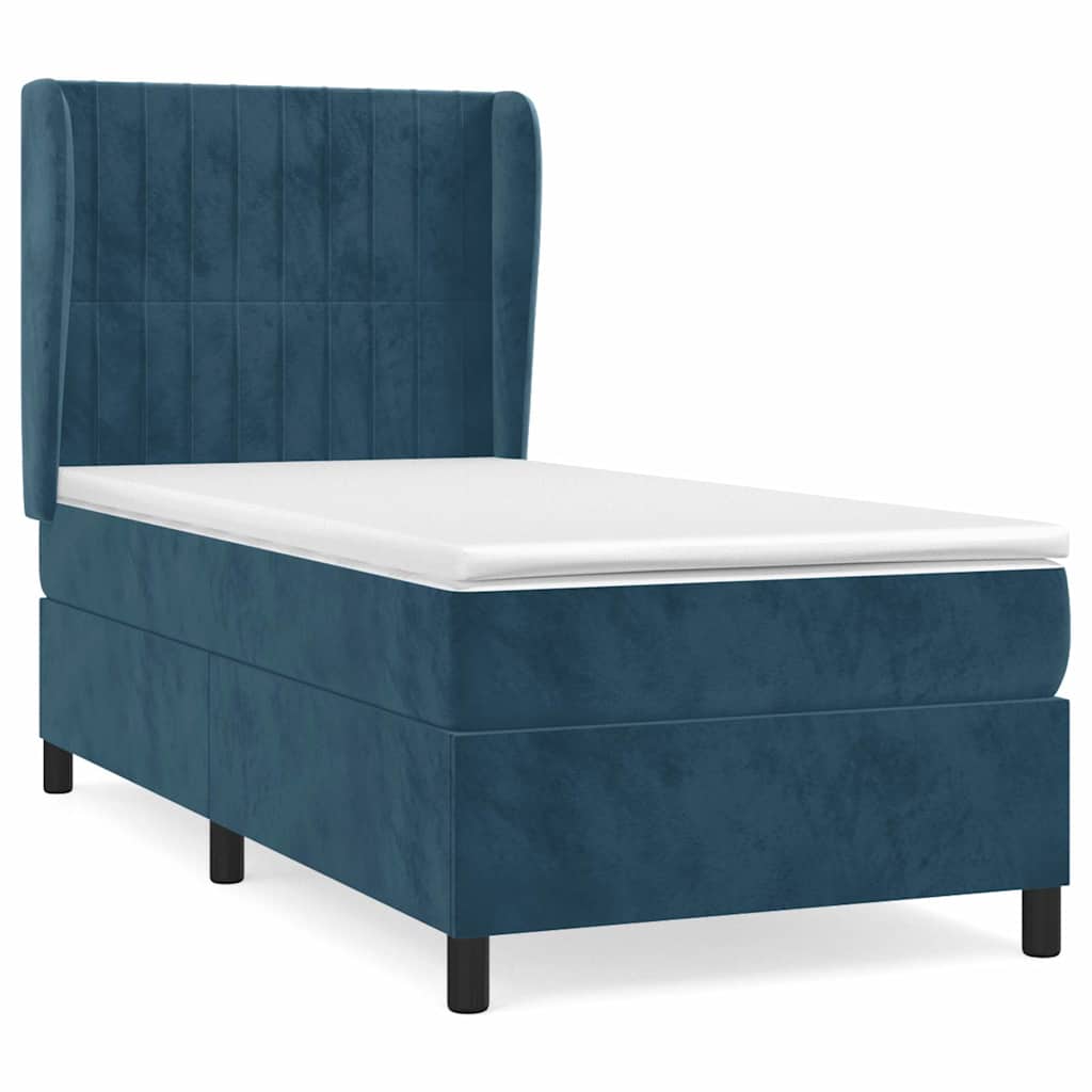 vidaXL Κρεβάτι Boxspring με Στρώμα Σκούρο Μπλε 100x200 εκ. Βελούδινο