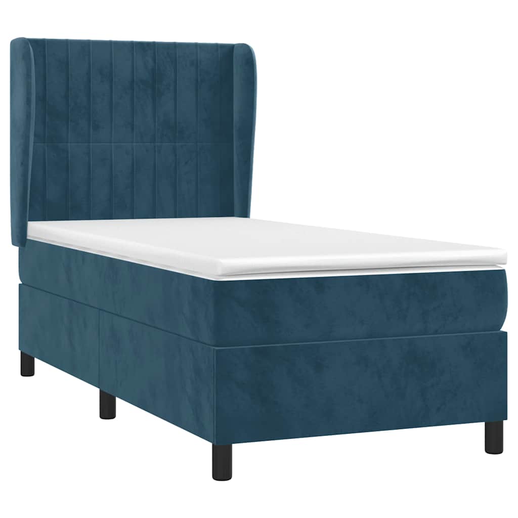 vidaXL Κρεβάτι Boxspring με Στρώμα Σκούρο Μπλε 100x200 εκ. Βελούδινο