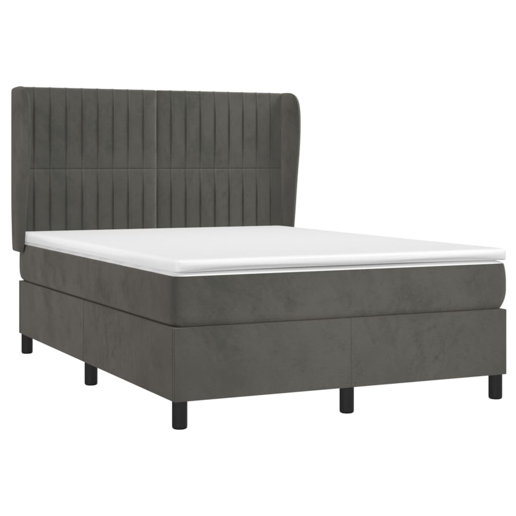vidaXL Κρεβάτι Boxspring με Στρώμα Σκούρο Γκρι 140x190 εκ. Βελούδινο