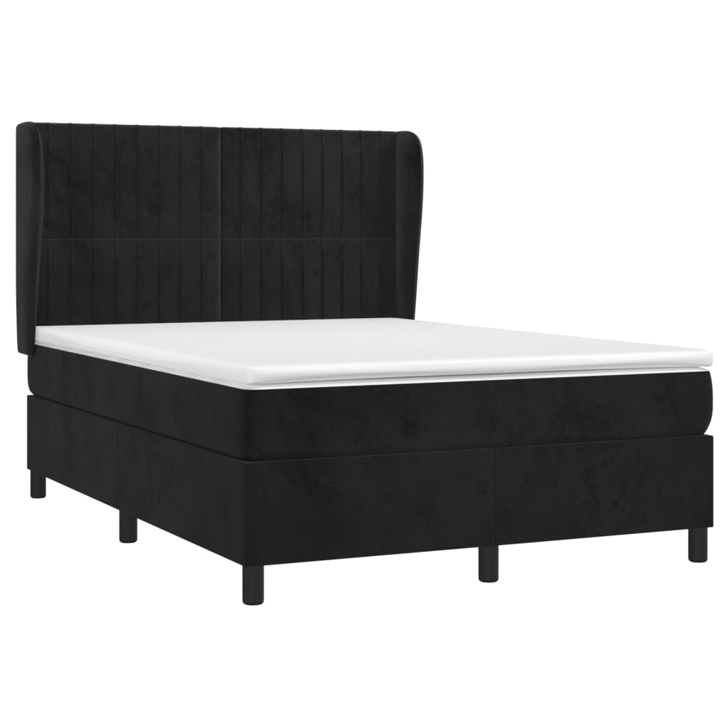 vidaXL Κρεβάτι Boxspring με Στρώμα Μαύρο 140x190 εκ. Βελούδινο