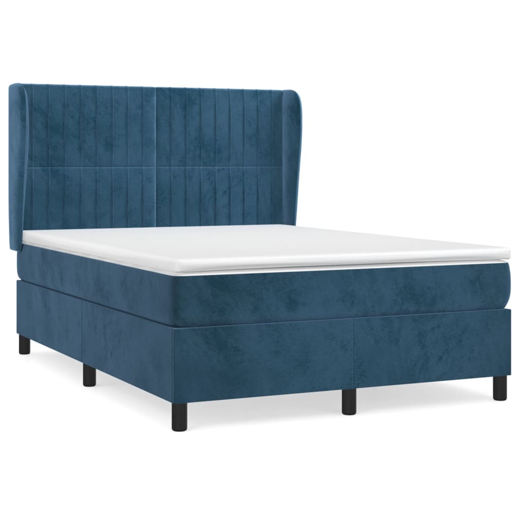 vidaXL Κρεβάτι Boxspring με Στρώμα Σκούρο Μπλε 140x190 εκ. Βελούδινο
