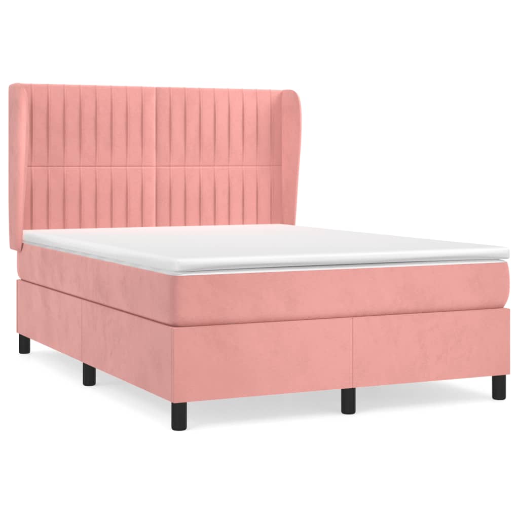 vidaXL Κρεβάτι Boxspring με Στρώμα Ροζ 140x190 εκ. Βελούδινο