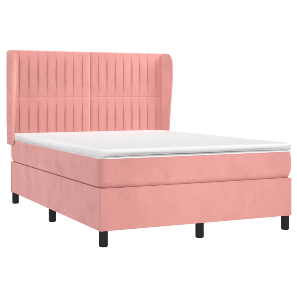 vidaXL Κρεβάτι Boxspring με Στρώμα Ροζ 140x190 εκ. Βελούδινο