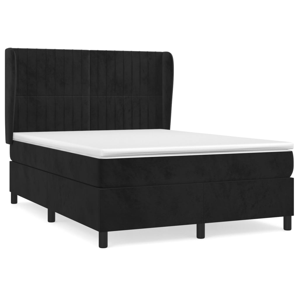 vidaXL Κρεβάτι Boxspring με Στρώμα Μαύρο 140x200 εκ. Βελούδινο