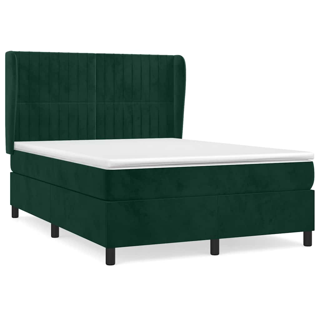 vidaXL Κρεβάτι Boxspring με Στρώμα Σκούρο Πράσινο 140x200εκ. Βελούδινο