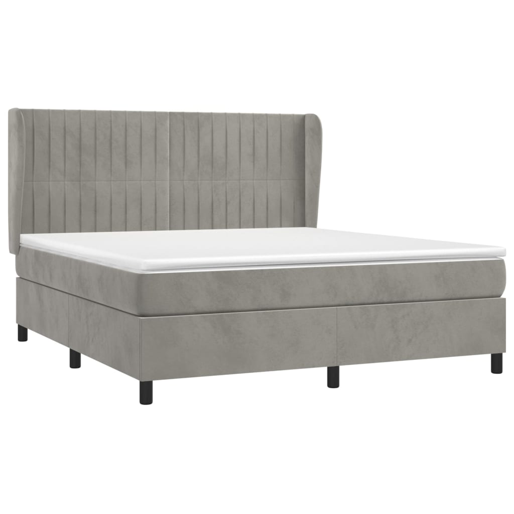 vidaXL Κρεβάτι Boxspring με Στρώμα Ανοιχτό Γκρι 160x200 εκ. Βελούδινο