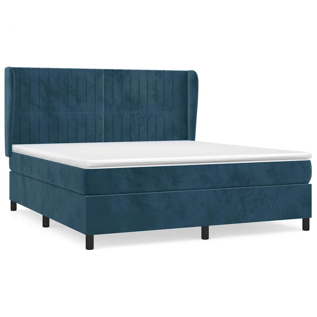 vidaXL Κρεβάτι Boxspring με Στρώμα Σκούρο Μπλε 160x200 εκ. Βελούδινο