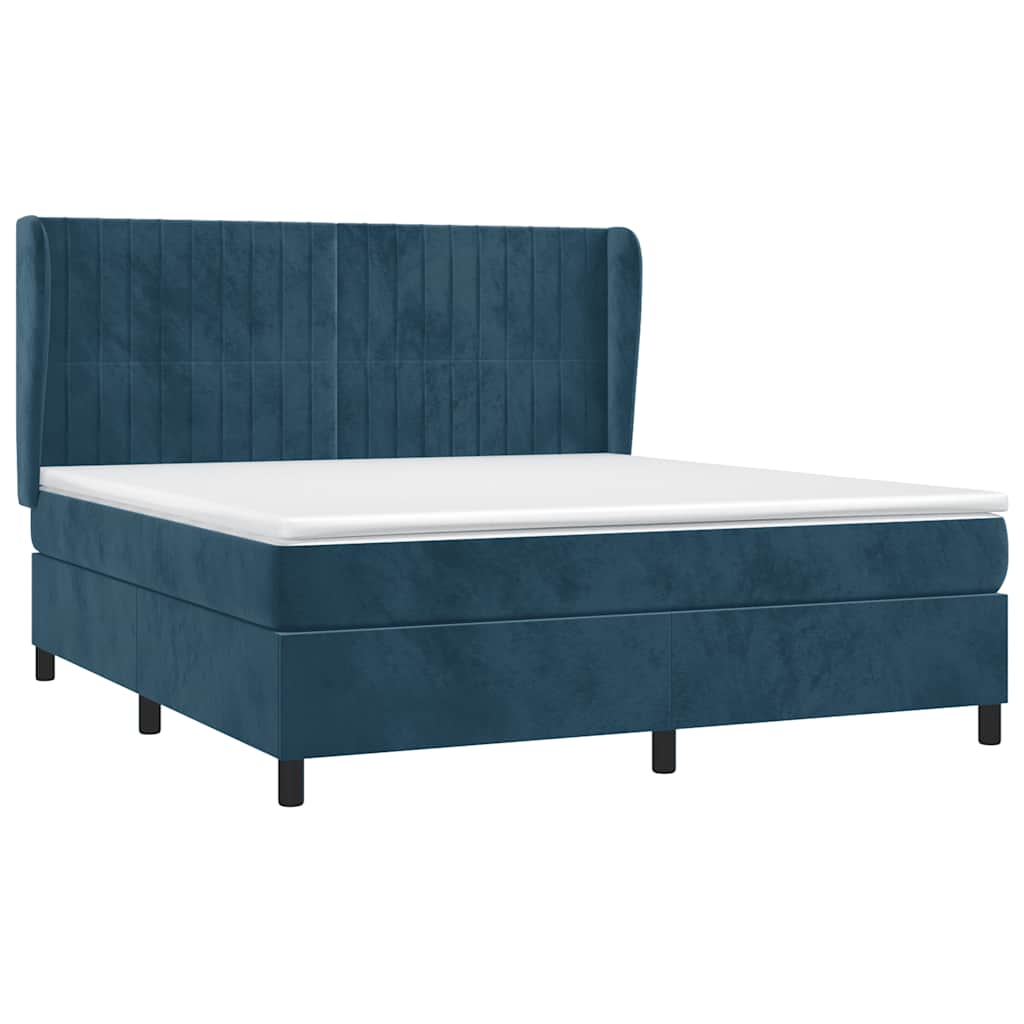 vidaXL Κρεβάτι Boxspring με Στρώμα Σκούρο Μπλε 160x200 εκ. Βελούδινο
