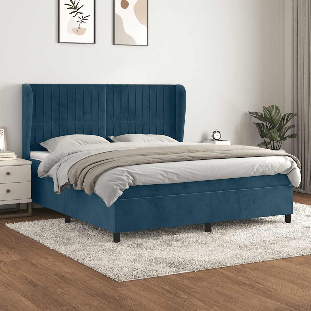 vidaXL Κρεβάτι Boxspring με Στρώμα Σκούρο Μπλε 160x200 εκ. Βελούδινο