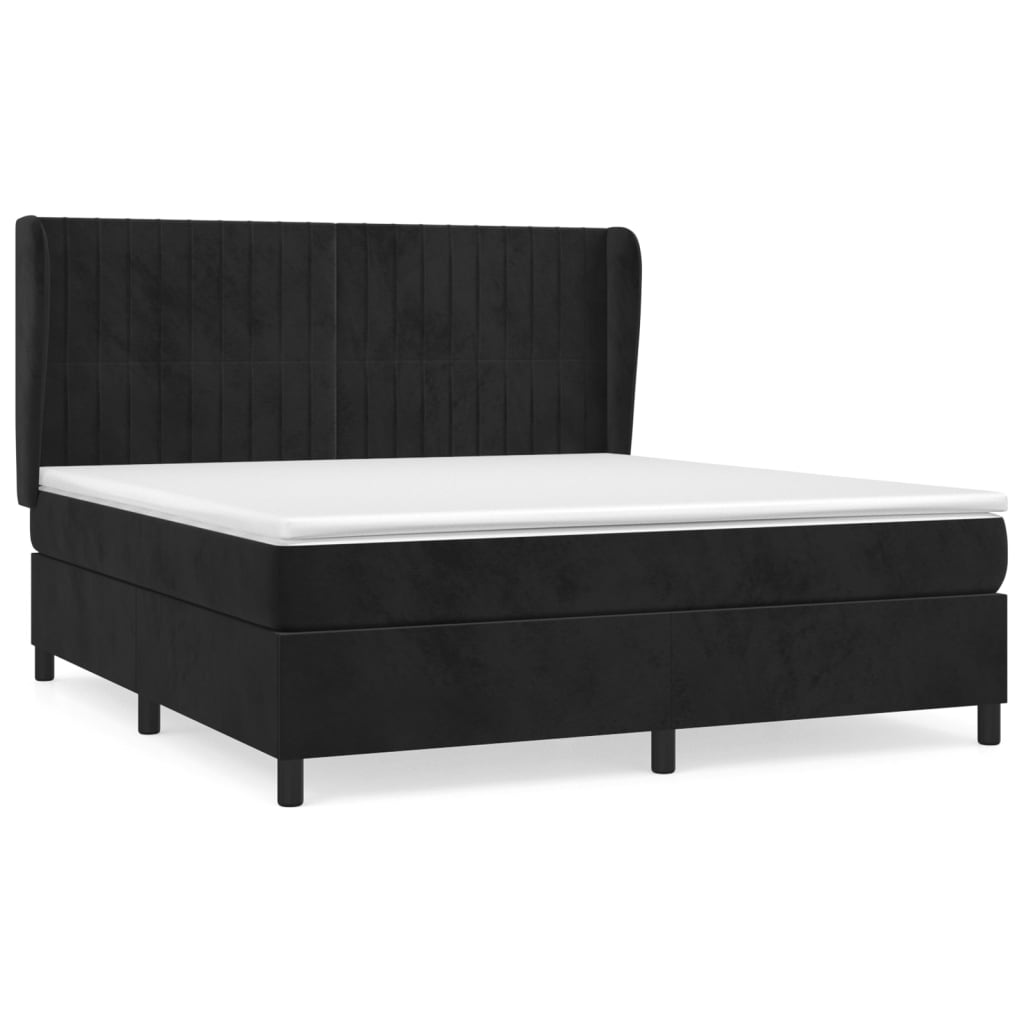 vidaXL Κρεβάτι Boxspring με Στρώμα Μαύρο 180x200 εκ. Βελούδινο