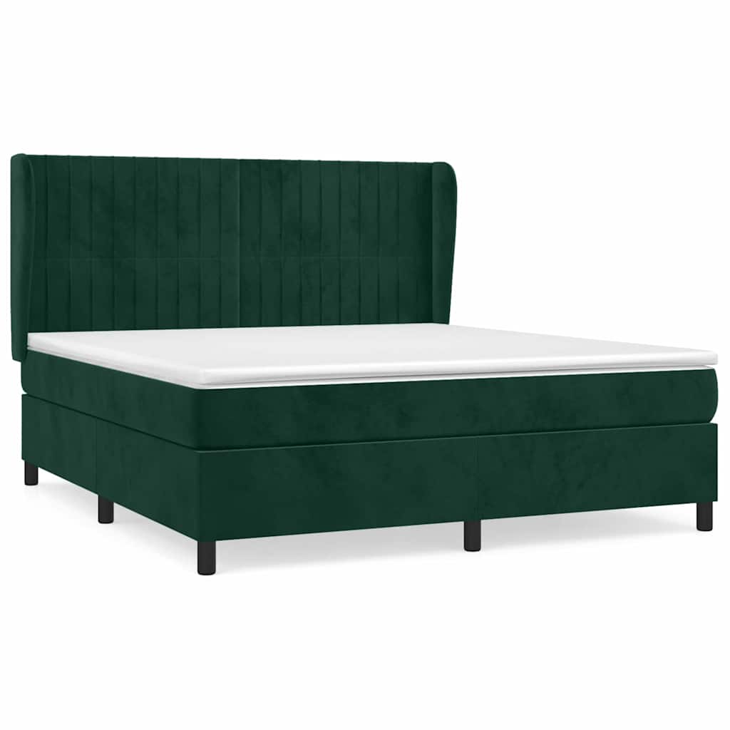 vidaXL Κρεβάτι Boxspring με Στρώμα Σκούρο Πράσινο 180x200εκ. Βελούδινο