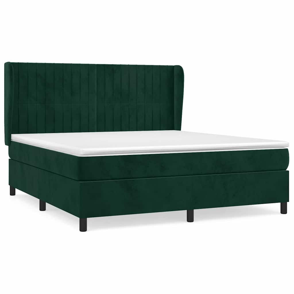 vidaXL Κρεβάτι Boxspring με Στρώμα Σκούρο Πράσινο 180x200εκ. Βελούδινο