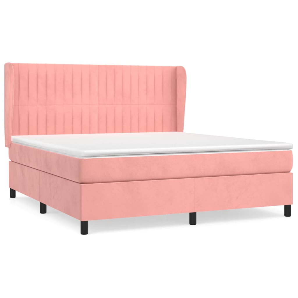 vidaXL Κρεβάτι Boxspring με Στρώμα Ροζ 180x200 εκ. Βελούδινο