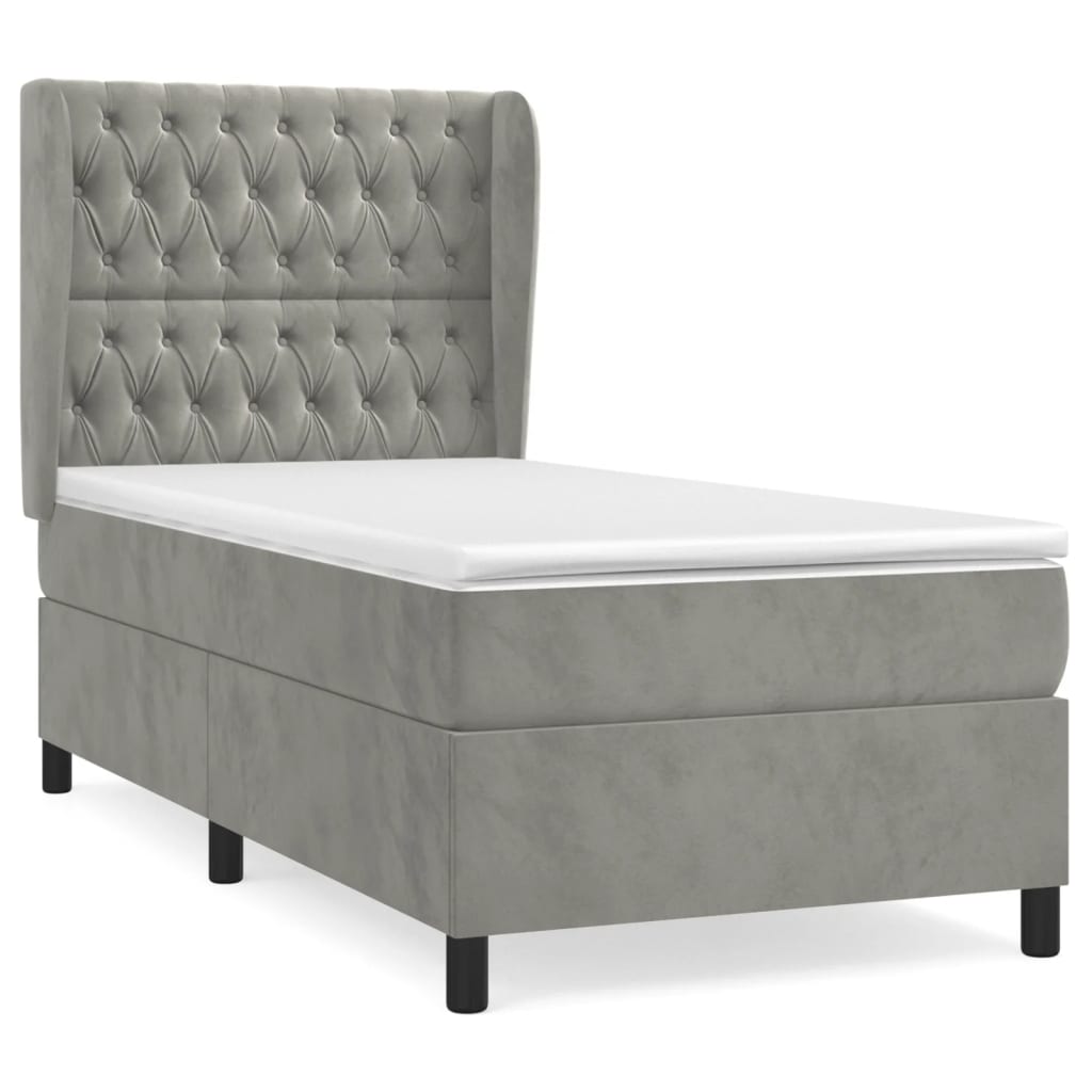 vidaXL Κρεβάτι Boxspring με Στρώμα Ανοιχτό Γκρι 80x200 εκ. Βελούδινο