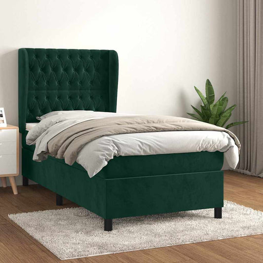 vidaXL Κρεβάτι Boxspring με Στρώμα Σκούρο Πράσινο 80x200 εκ. Βελούδινο
