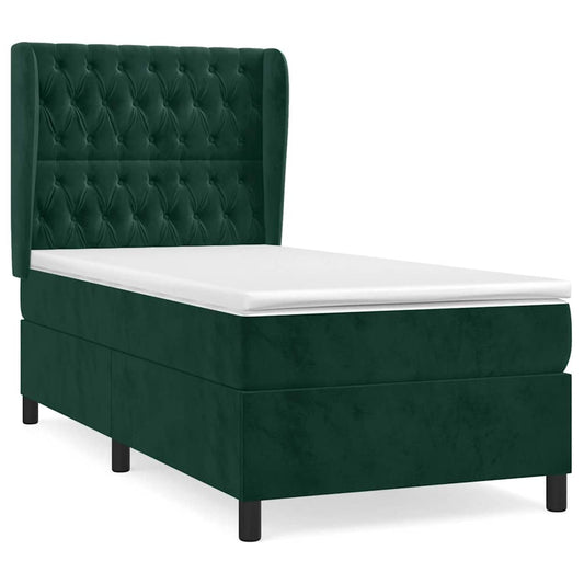 vidaXL Κρεβάτι Boxspring με Στρώμα Σκούρο Πράσινο 90x190 εκ. Βελούδινο