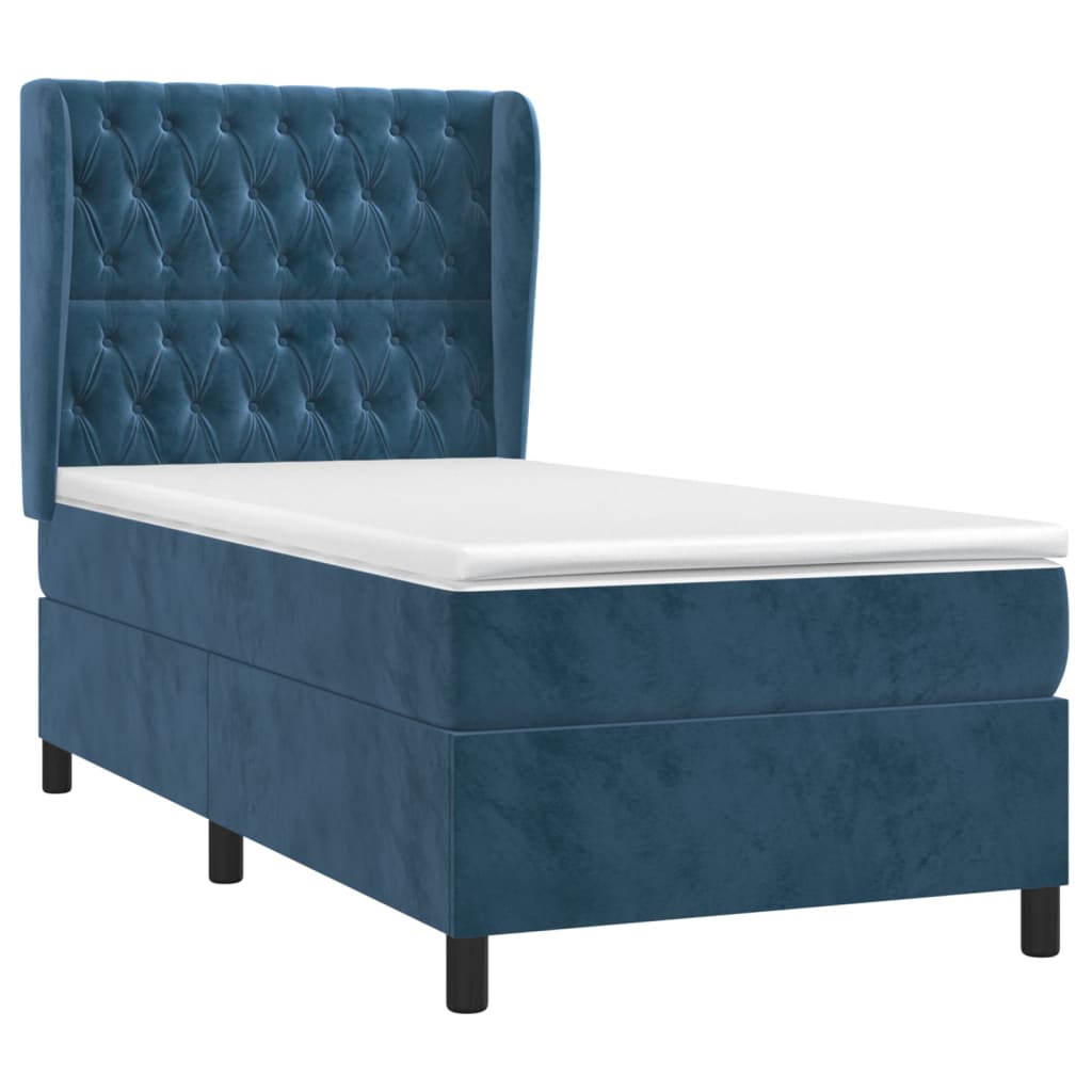 vidaXL Κρεβάτι Boxspring με Στρώμα Σκούρο Μπλε 90x190 εκ. Βελούδινο