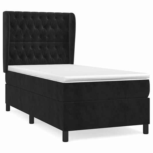 vidaXL Κρεβάτι Boxspring με Στρώμα Μαύρο 90x200 εκ. Βελούδινο
