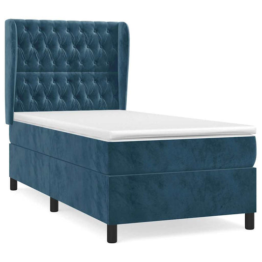 vidaXL Κρεβάτι Boxspring με Στρώμα Σκούρο Μπλε 90x200 εκ. Βελούδινο