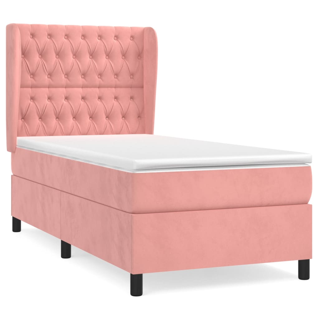 vidaXL Κρεβάτι Boxspring με Στρώμα Ροζ 90x200 εκ. Βελούδινο