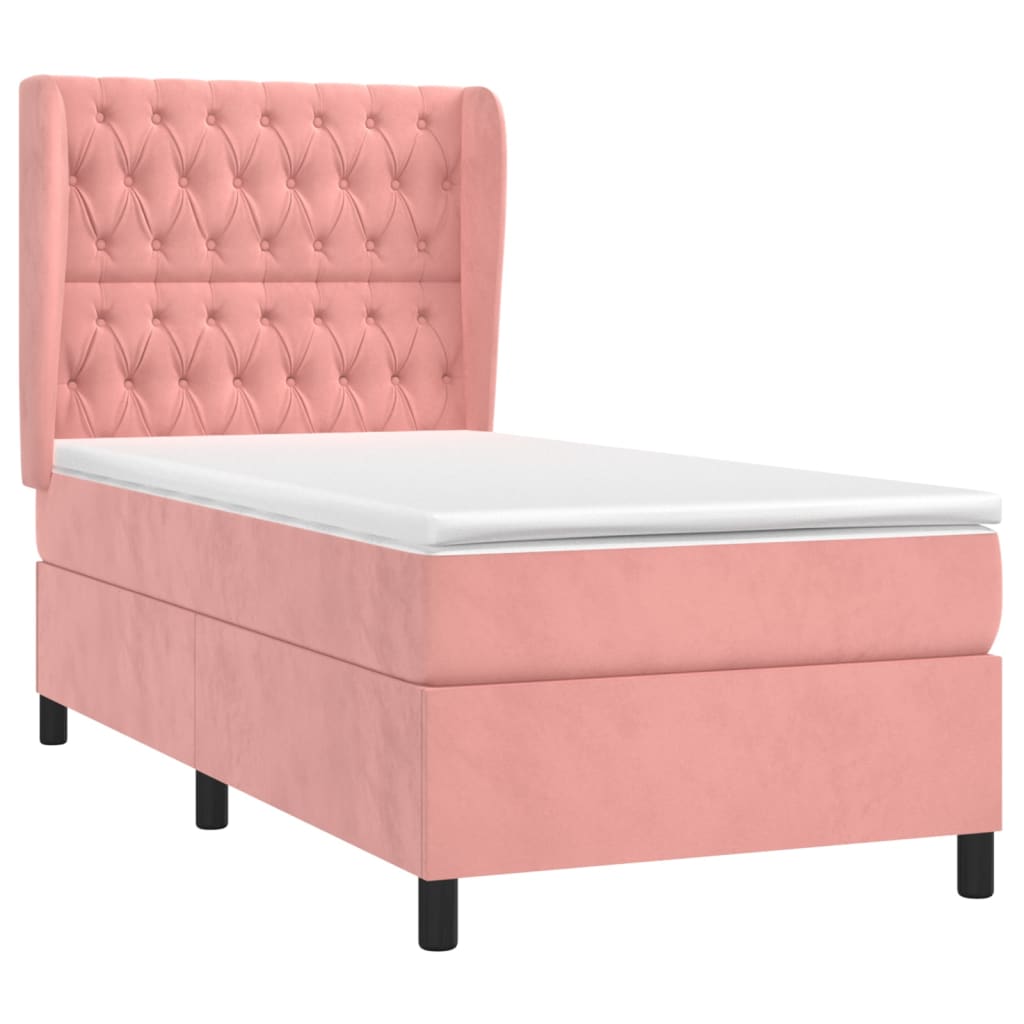 vidaXL Κρεβάτι Boxspring με Στρώμα Ροζ 90x200 εκ. Βελούδινο