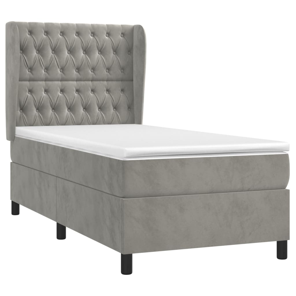 vidaXL Κρεβάτι Boxspring με Στρώμα Ανοιχτό Γκρι 100x200 εκ. Βελούδινο