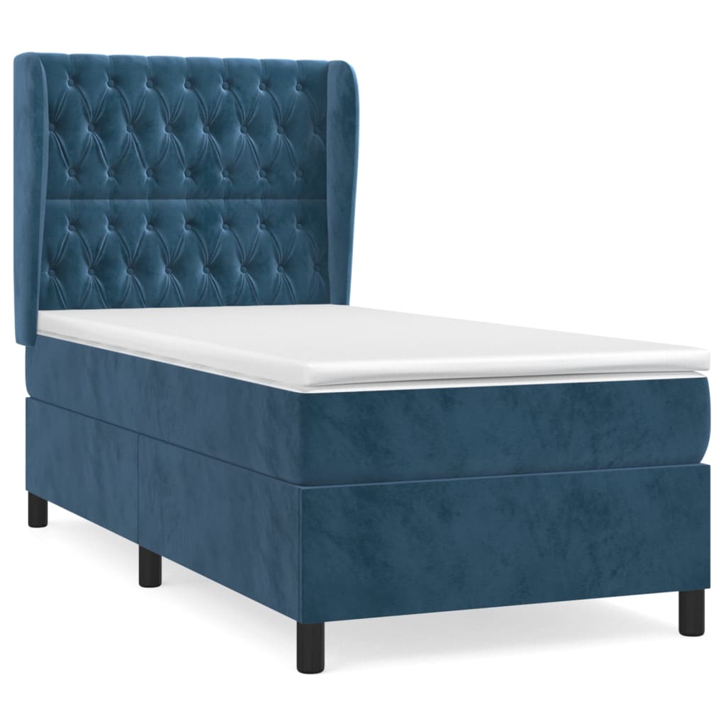 vidaXL Κρεβάτι Boxspring με Στρώμα Σκούρο Μπλε 100x200 εκ. Βελούδινο