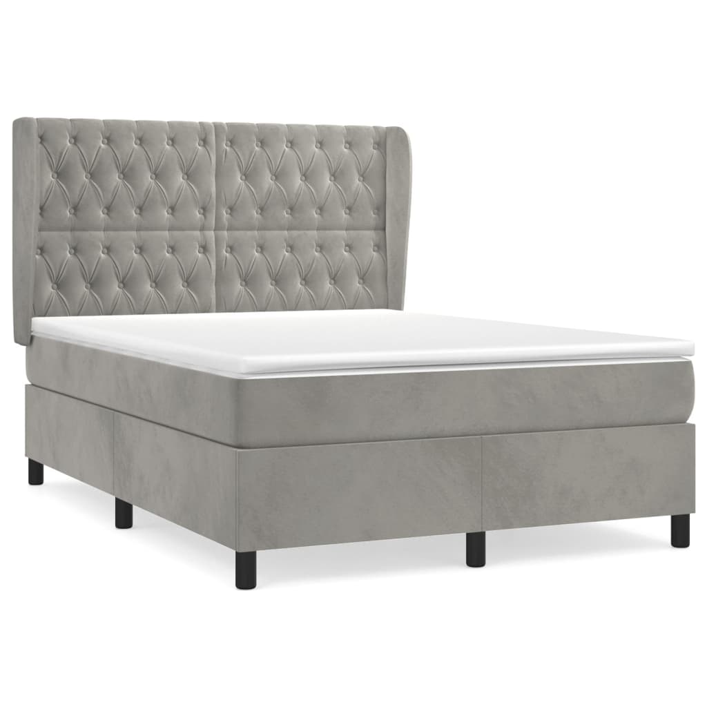 vidaXL Κρεβάτι Boxspring με Στρώμα Ανοιχτό Γκρι 140x190 εκ. Βελούδινο