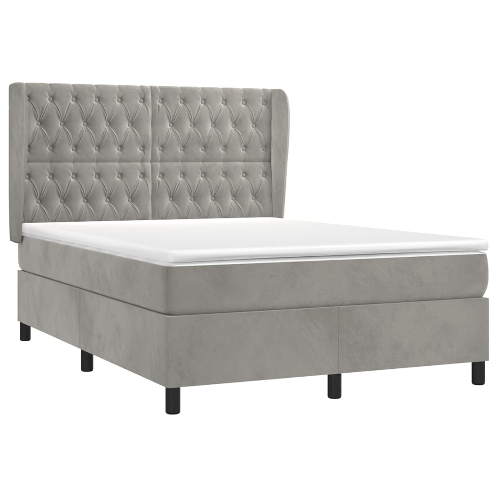 vidaXL Κρεβάτι Boxspring με Στρώμα Ανοιχτό Γκρι 140x190 εκ. Βελούδινο