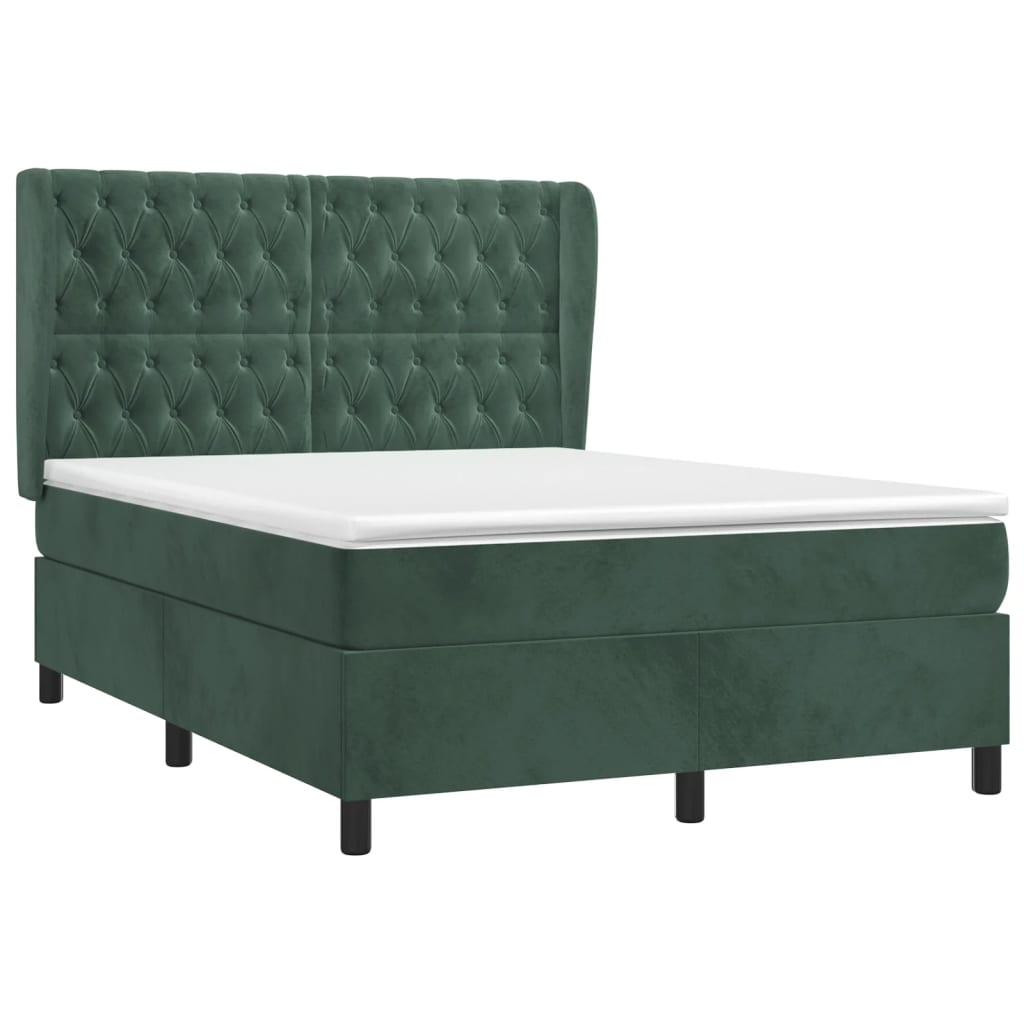 vidaXL Κρεβάτι Boxspring με Στρώμα Σκούρο Πράσινο 140x190εκ. Βελούδινο
