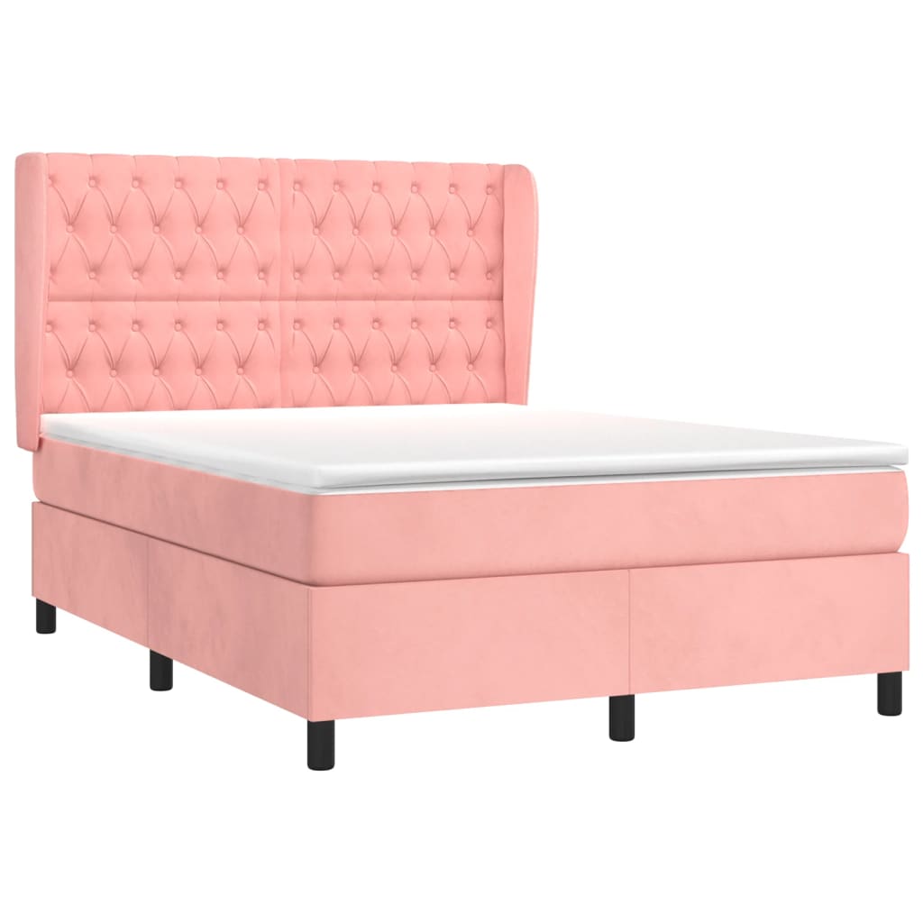 vidaXL Κρεβάτι Boxspring με Στρώμα Ροζ 140x190 εκ. Βελούδινο