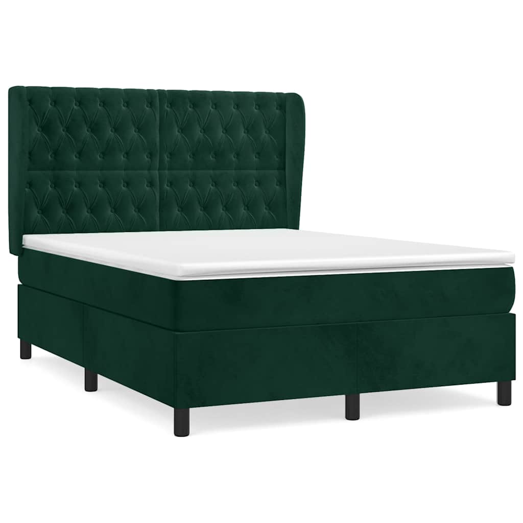 vidaXL Κρεβάτι Boxspring με Στρώμα Σκούρο Πράσινο 140x200εκ. Βελούδινο