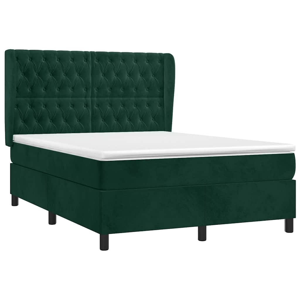 vidaXL Κρεβάτι Boxspring με Στρώμα Σκούρο Πράσινο 140x200εκ. Βελούδινο