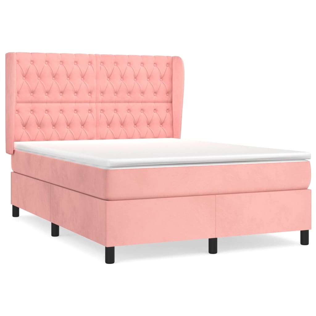 vidaXL Κρεβάτι Boxspring με Στρώμα Ροζ 140x200 εκ. Βελούδινο