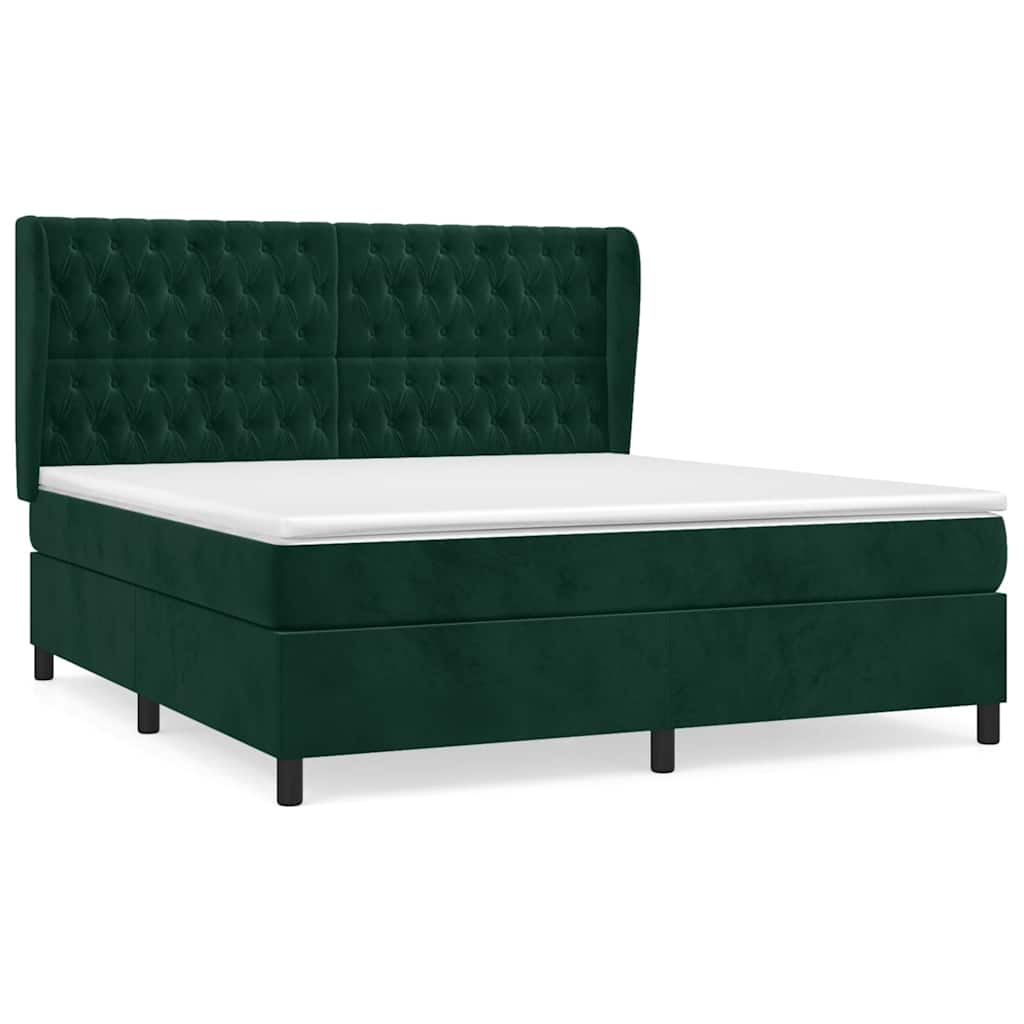 vidaXL Κρεβάτι Boxspring με Στρώμα Σκούρο Πράσινο 180x200εκ. Βελούδινο