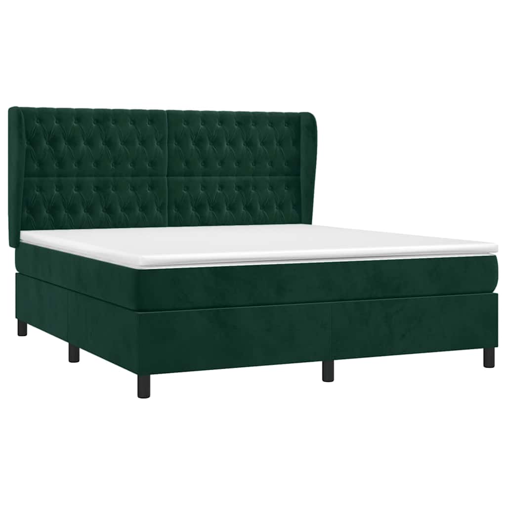 vidaXL Κρεβάτι Boxspring με Στρώμα Σκούρο Πράσινο 180x200εκ. Βελούδινο
