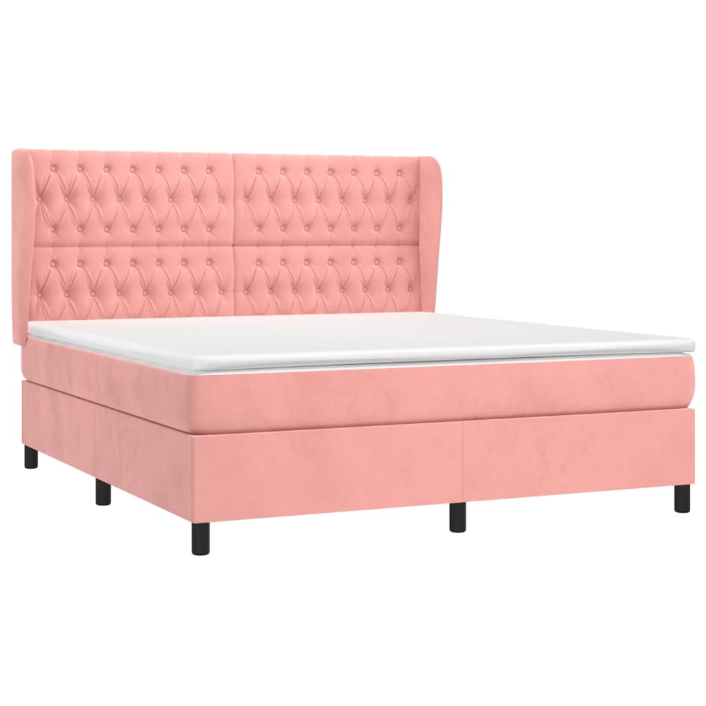 vidaXL Κρεβάτι Boxspring με Στρώμα Ροζ 180x200 εκ. Βελούδινο