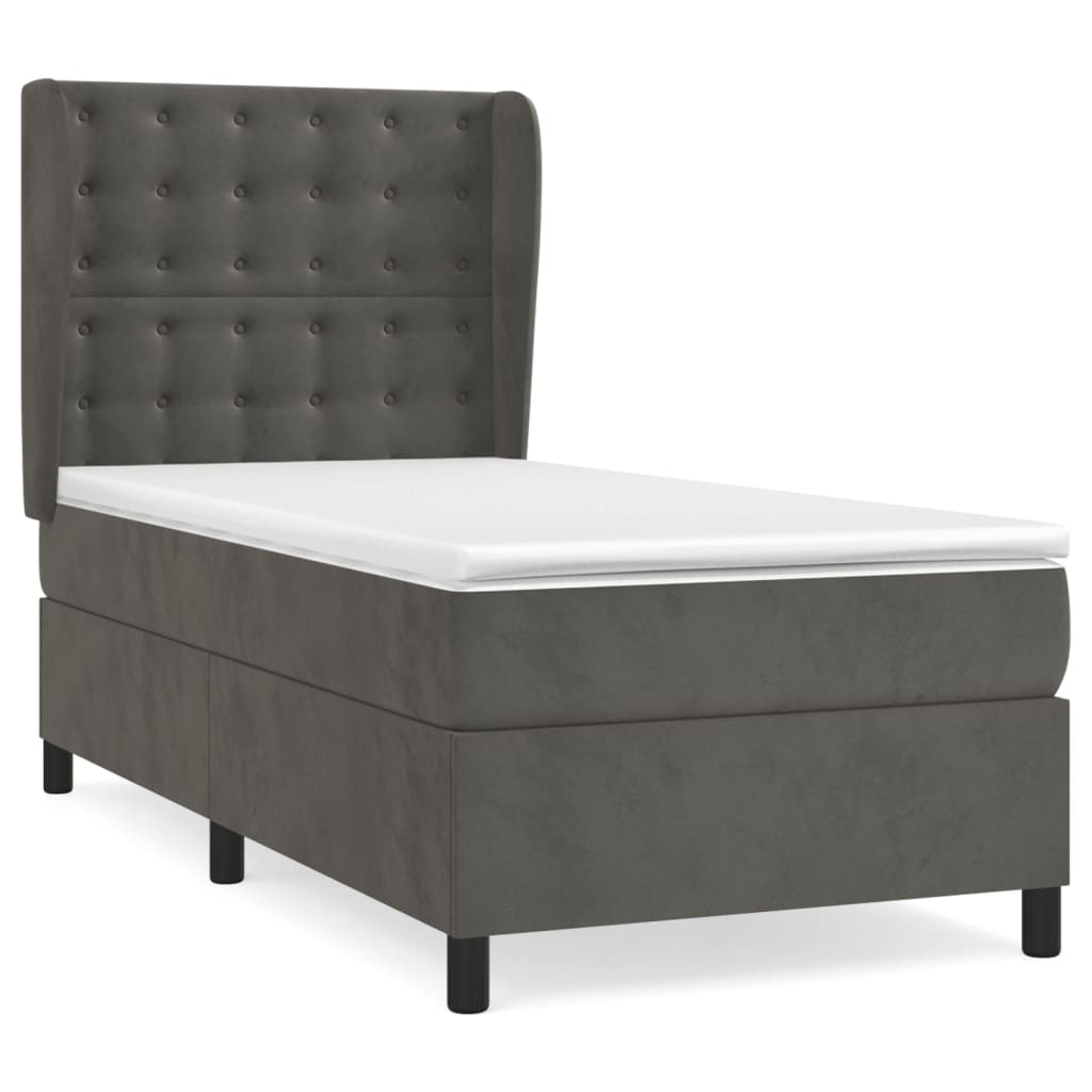vidaXL Κρεβάτι Boxspring με Στρώμα Σκούρο Γκρι 100x200 εκ. Βελούδινο