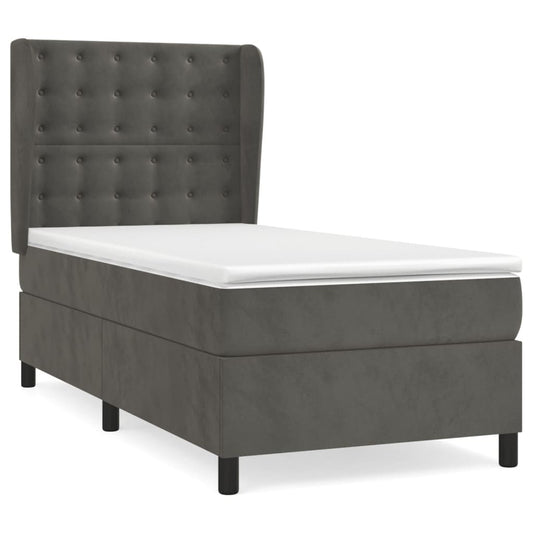 vidaXL Κρεβάτι Boxspring με Στρώμα Σκούρο Γκρι 100x200 εκ. Βελούδινο
