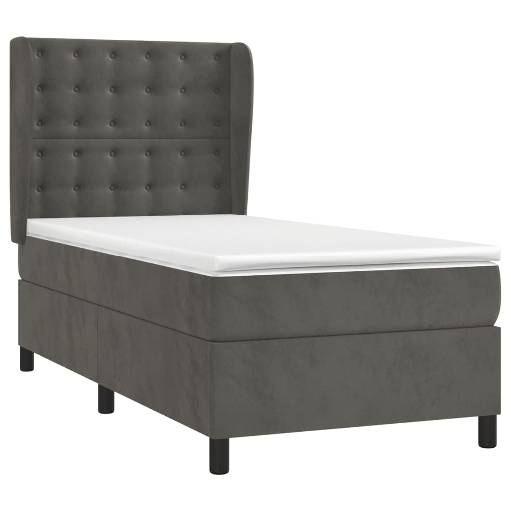 vidaXL Κρεβάτι Boxspring με Στρώμα Σκούρο Γκρι 100x200 εκ. Βελούδινο